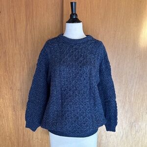 Vintage Wool Navy Blue Cable Knit Sweater by Highland Home L Large
